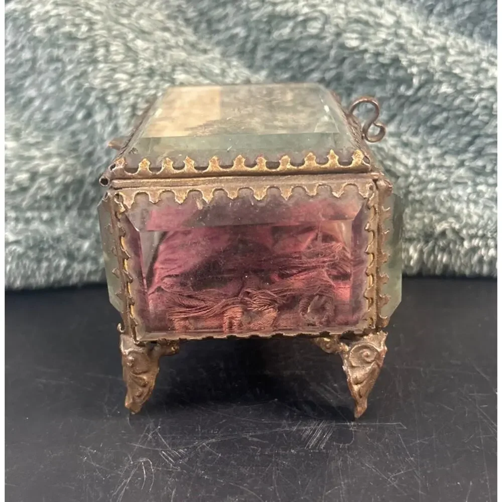 Edwardian Trinket Casket Grand Tour Satin Cushion Bevelled Glass Heidelberg